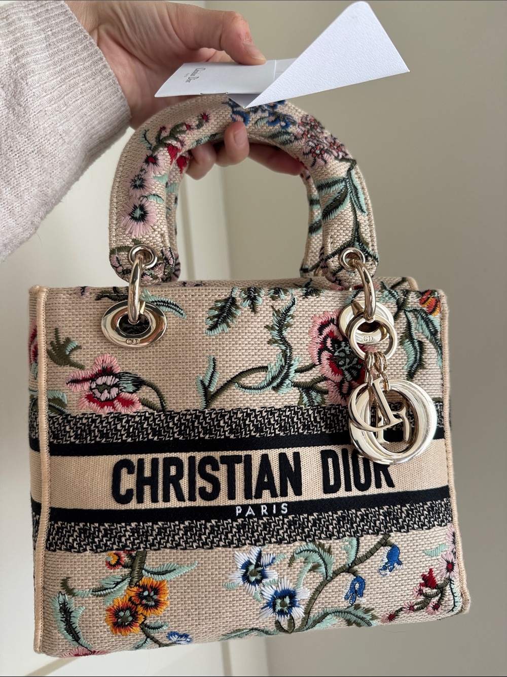 Dior Beige Floral Embroidered Mini Lady Tote with Multicolor Flowers - Picture 3 of 16